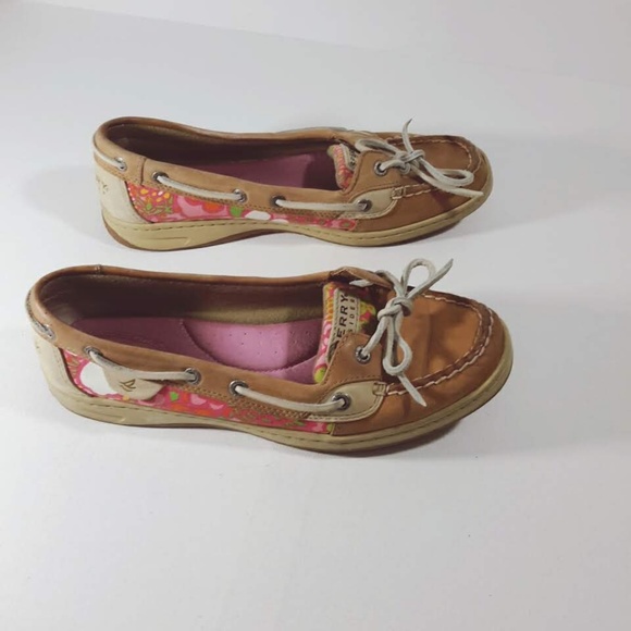 Sperry Shoes - Sperry Top Sider Tan w Pink Design Boat Shoe 8.5